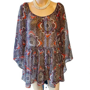 AB Studio Boho Floral Summer Beach Sexy See Through Top Women  Sze XL